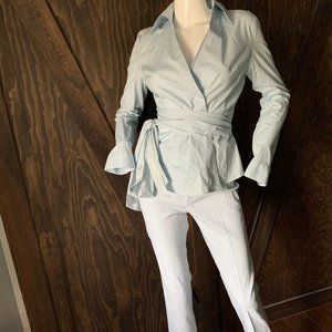 mex stretch size 6 capri pantsuit baby blue